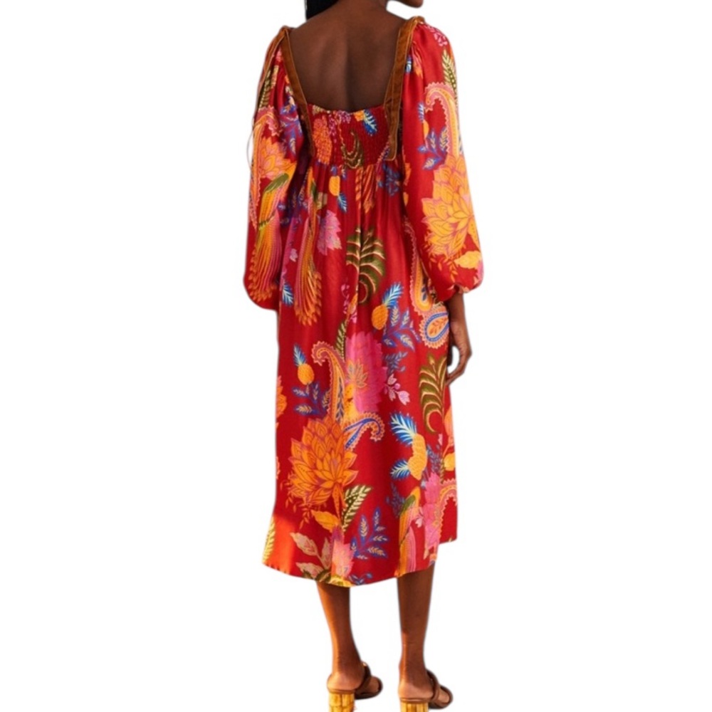 FARM Rio Red Multicolor Floral Puff-Sleeve Midi Dress - Picture 5 of 8